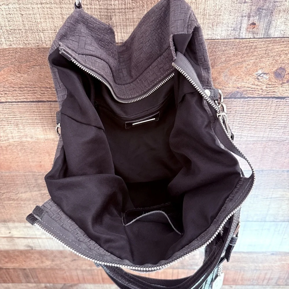 Anna Morellini Solano Leather Gray Woven Tote/Crossbody Bag